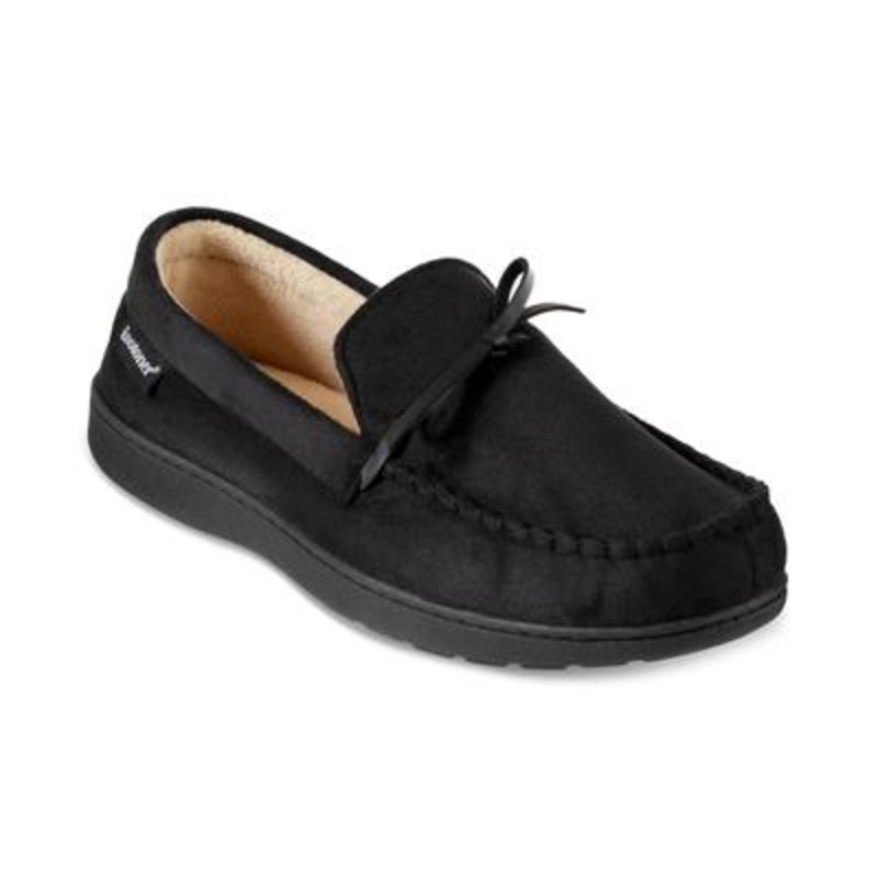 Isotoner Mens Faux Suede Slip on Moccasin Slippers Black Medium 8 to 9