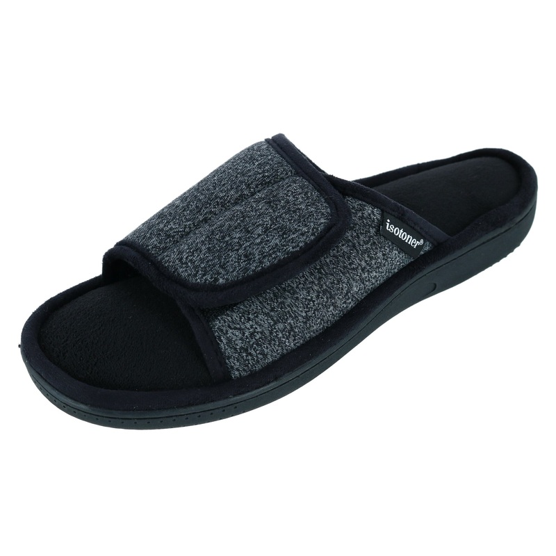 Isotoner  Mens Sport Knit Adjustable Belt Slide Slipper Black 9.5 to 10.5
