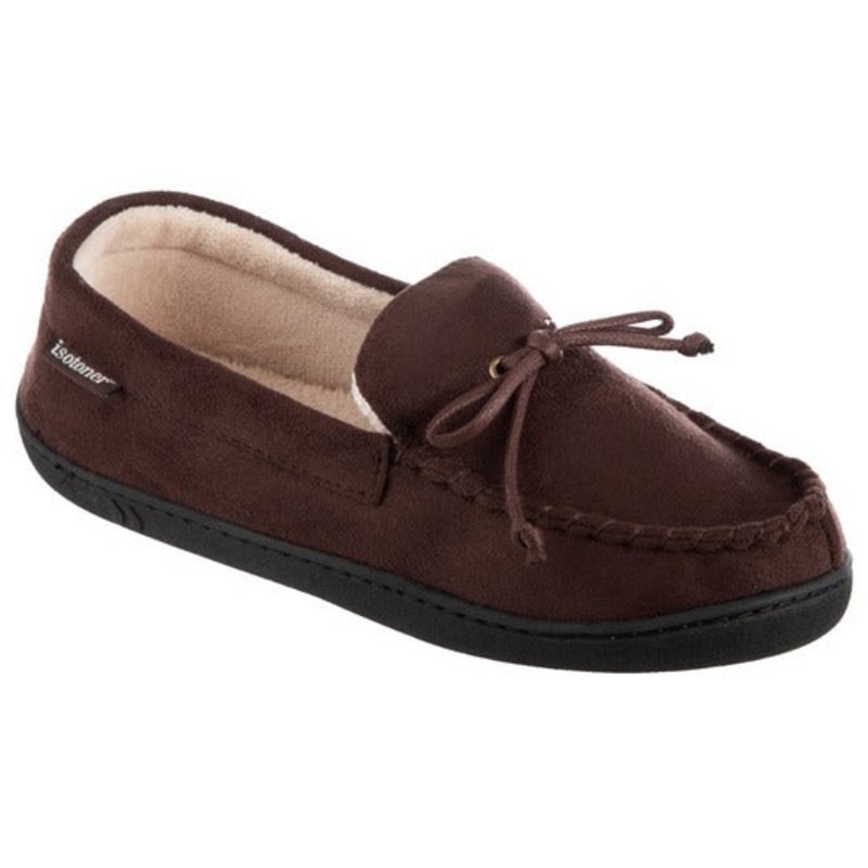 Isotoner Signature Men's Slip on Microsuede Moccasin Slipper Bow Medium 8 9