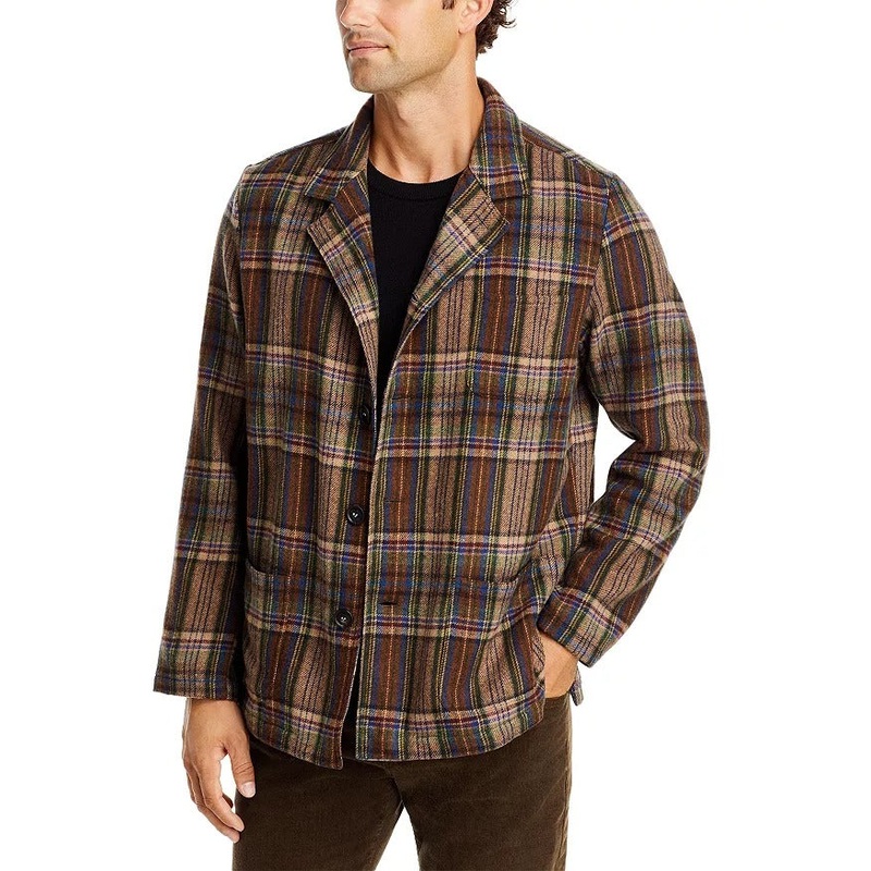 Massimo Alba Mens Wool Blend Shirt Jacket Size XL Brown Plaid