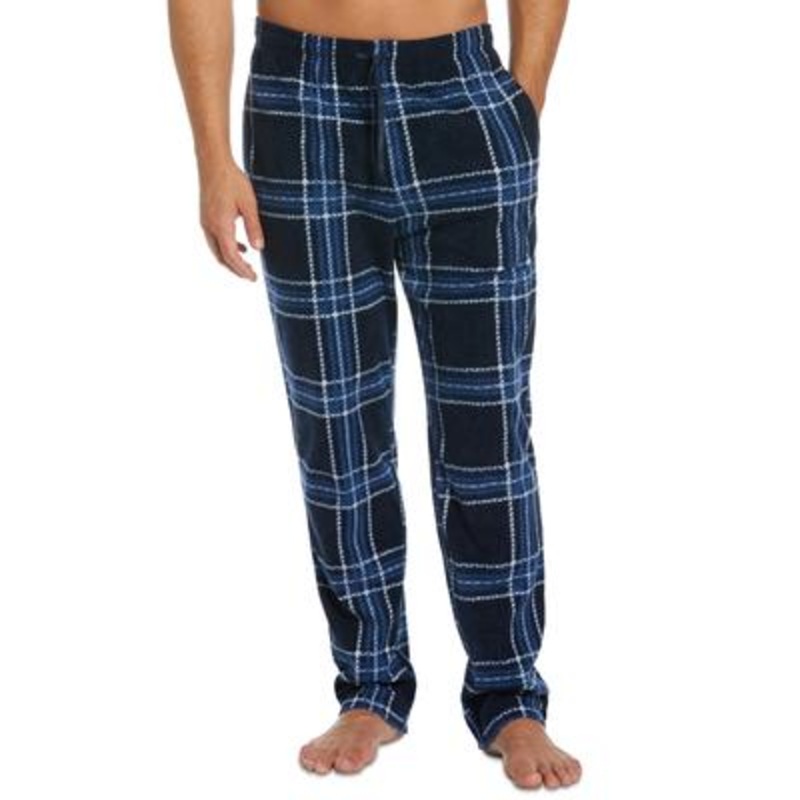 Perry Ellis Portfolio Men's Chevron Plaid Fleece Pajama Pants Blue Large