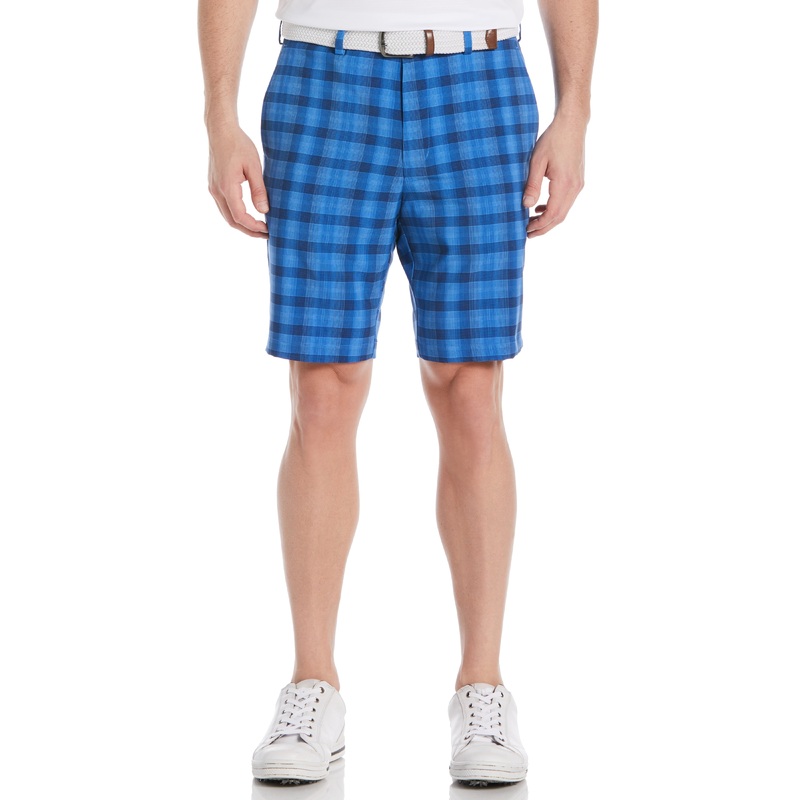 PGA TOUR Apparel Men's 9" Shadow Plaid Golf Shorts Navy Blue 36