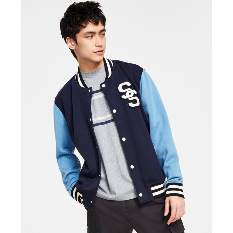 Sun + Stone Men's Martin Fleece Bomber Varsity Jacket Medium Blue