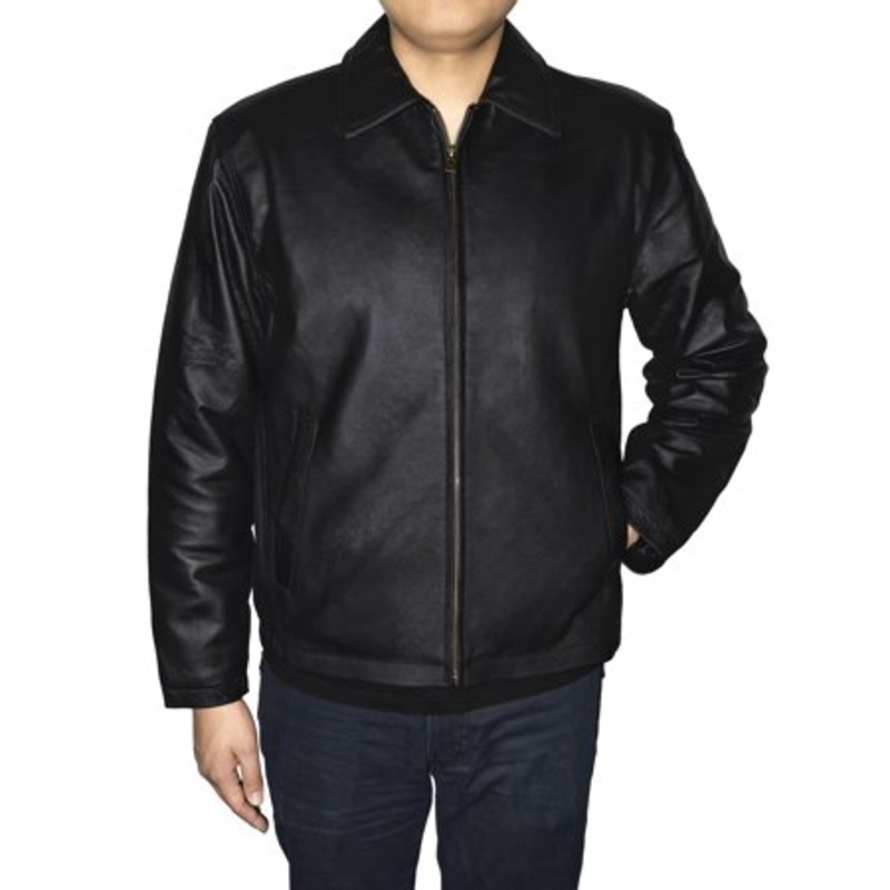 Victory Sportswear Mens Retro Zip Leather Jacket Black Medium