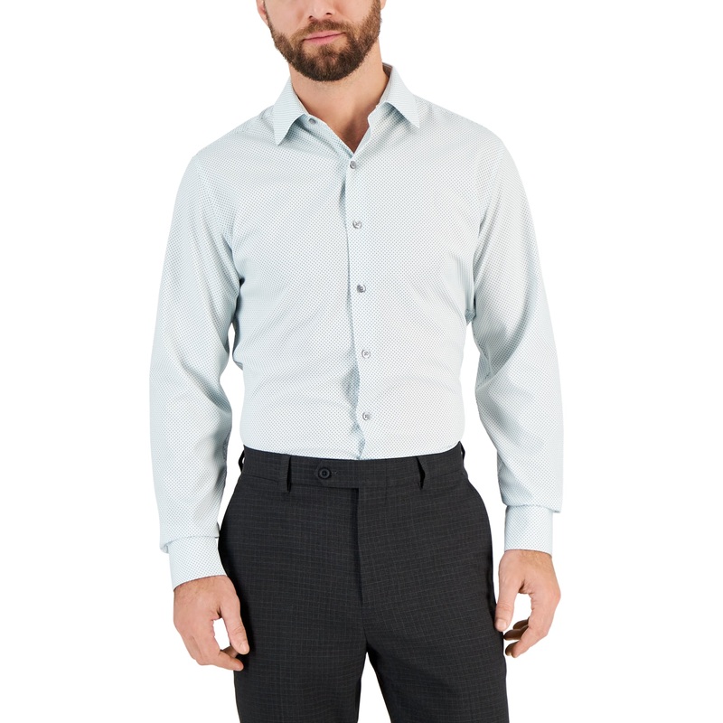 Alfani Men's Slim Fit 4 Way Dima Geo Print Dress Shirt Blue 15 15.5 34 35