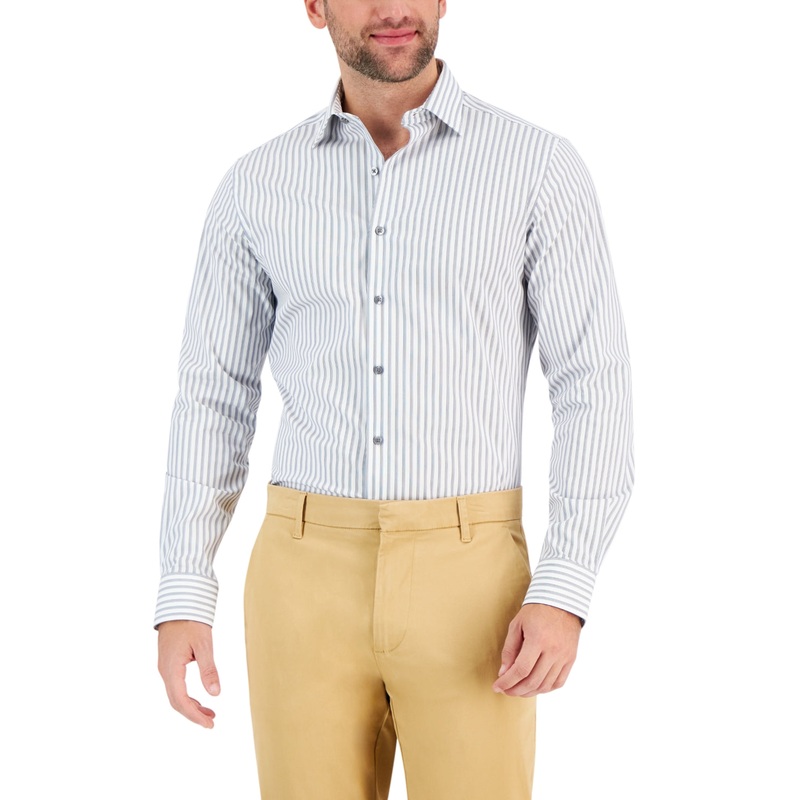 Alfani Men's Slim Fit Quad Stripe Dress Shirt White Blue 15 - 15.5 / 34 - 35