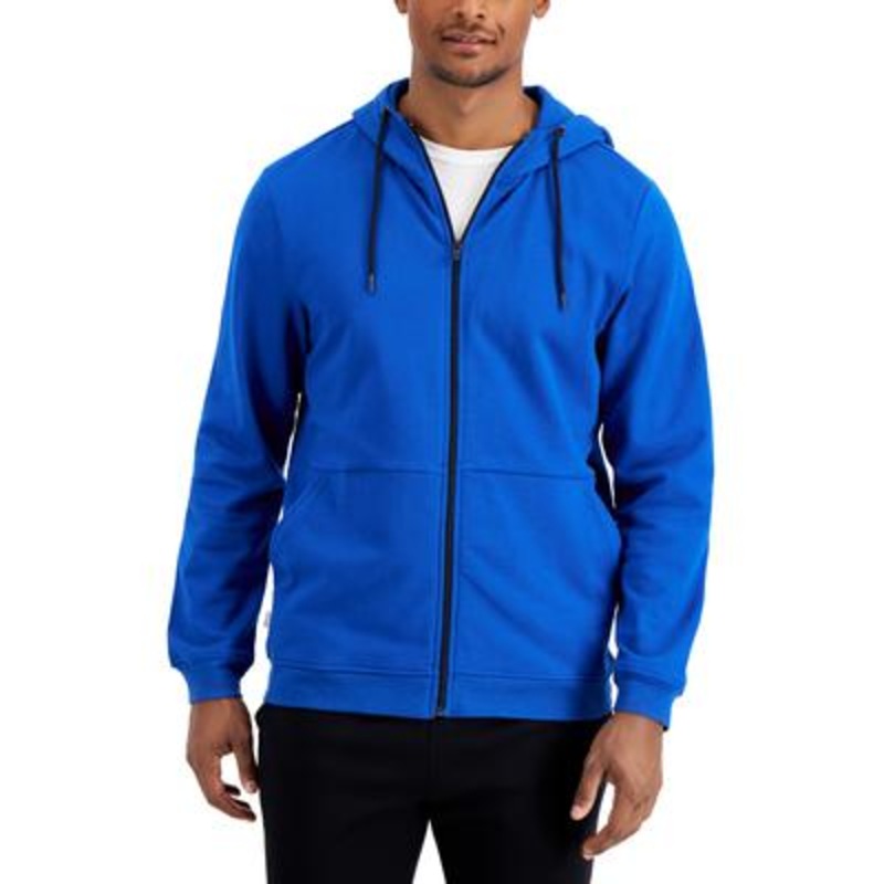Alfani Mendoza Mens Heathered Drawstring Full Zip Hoodie Sweatshirt Large Blue