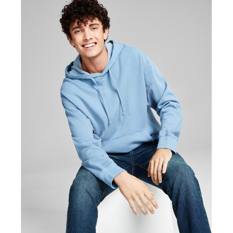And Now This Men's Fleece Hoodie Sweatshirt Kangaroo Pockets Light Blue Small