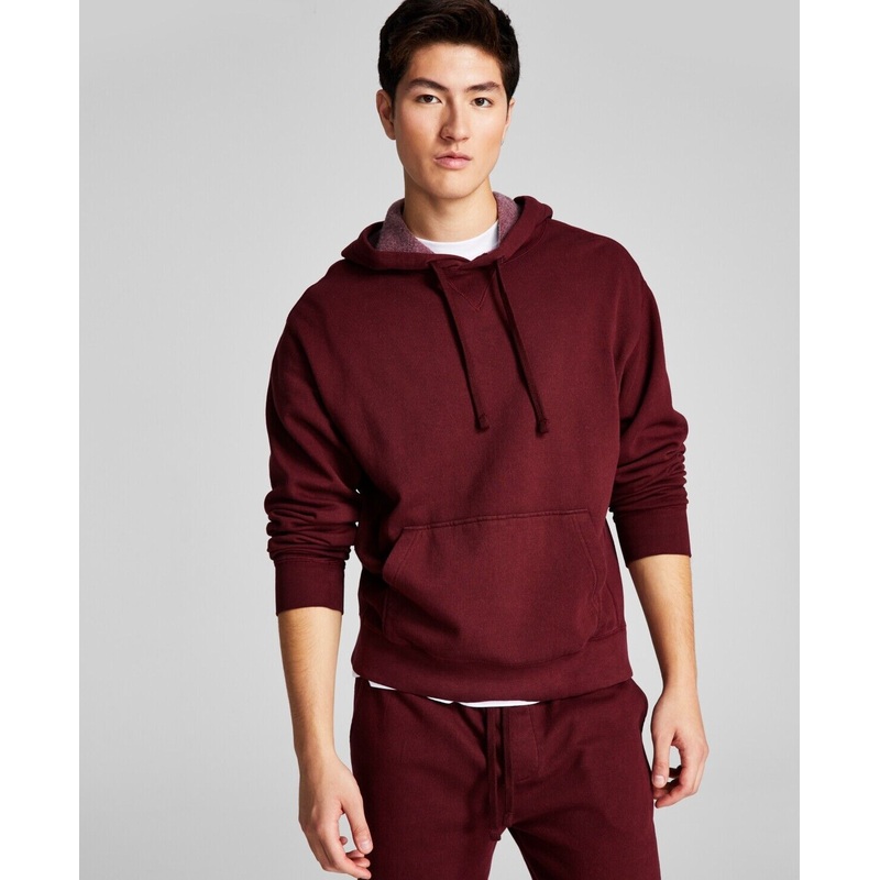 And Now This Men's Fleece Hoodie Sweatshirt Kangaroo Pockets Maroon Small