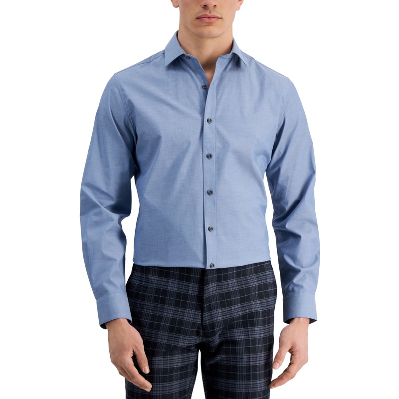 Bar Iii Men's Slim Fit Chambray Button Down Dress Shirt Indigo Medium