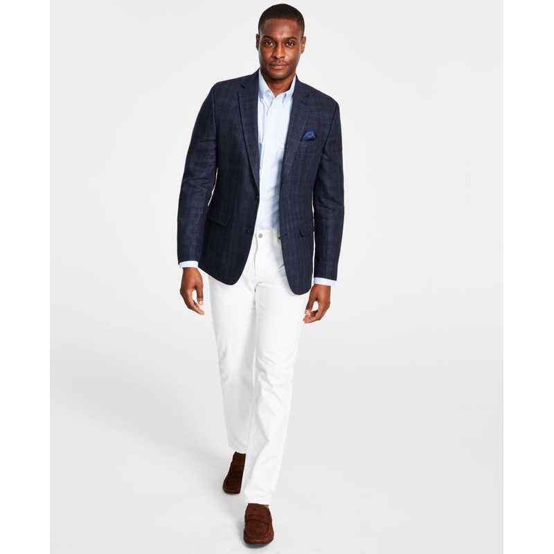Bar Iii Men's Slim Fit Windowpane Sport Coat Blue  44R