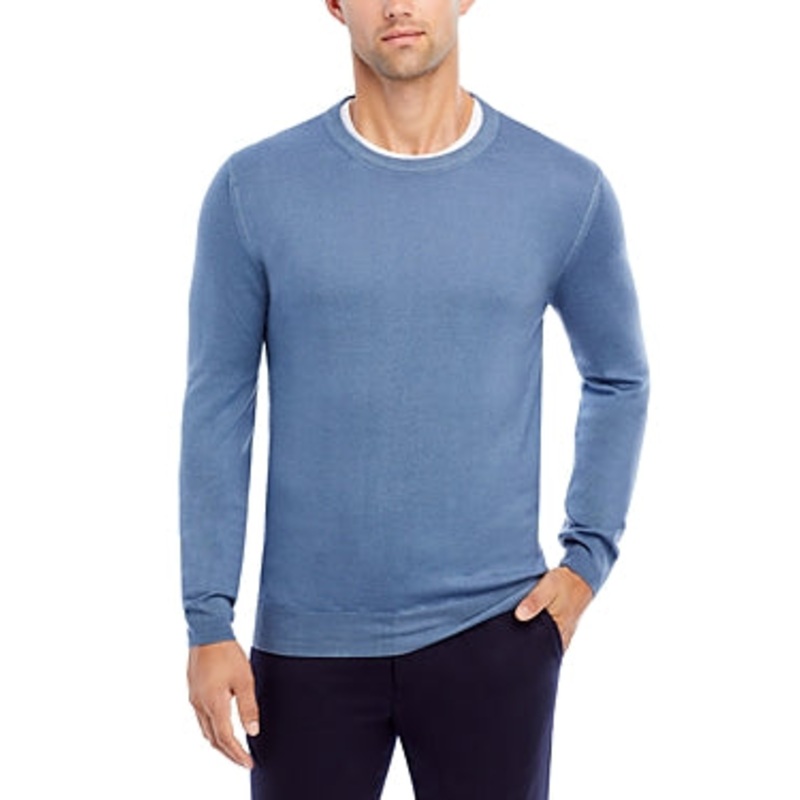 Boglioli Mens Slim Fit Garment Dyed Wool Crewneck Sweater Blue Medium