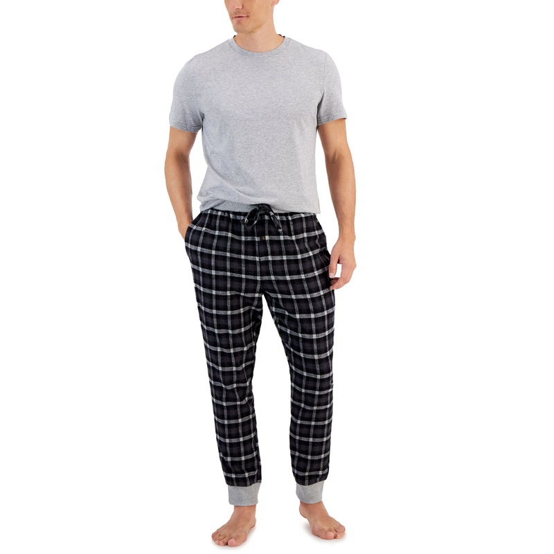 Club Room Mens Faro Solid T Shirt and Pants Pajama Set Grey Black Small