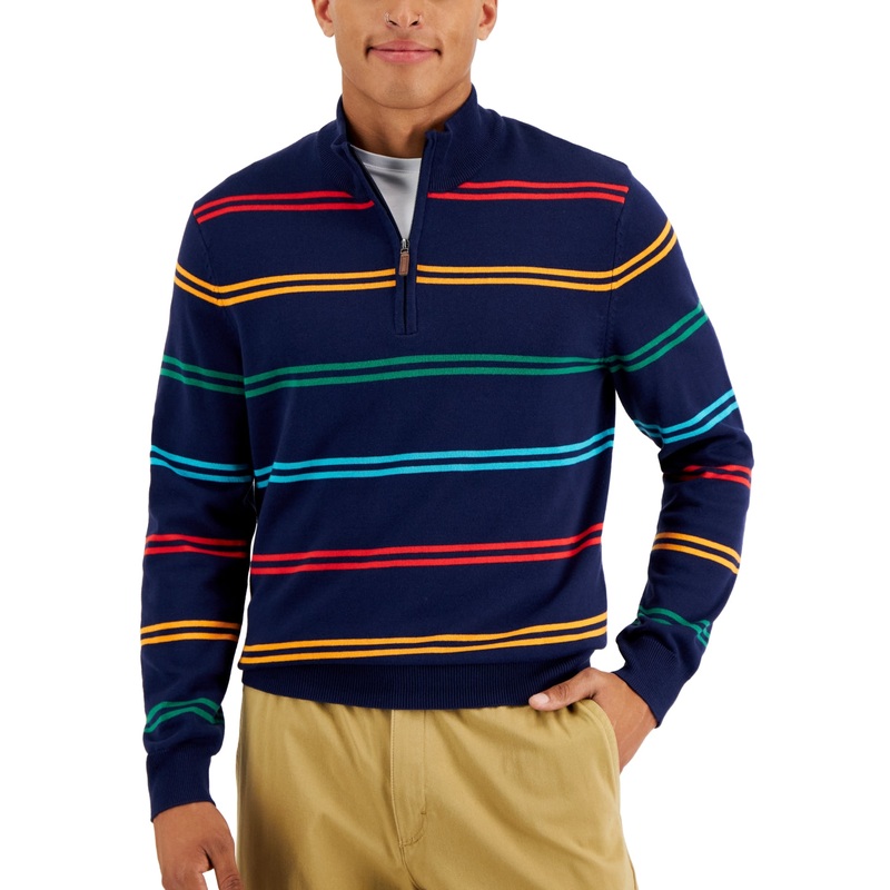 Club Room Mens Jolly Stripe Quarter-Zip Sweater Navy Blue 2XL
