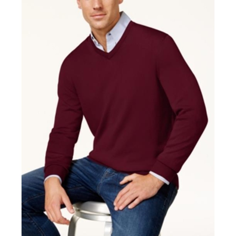 Club Room Mens Regular-Fit Solid V-Neck Sweater Red Plum XL