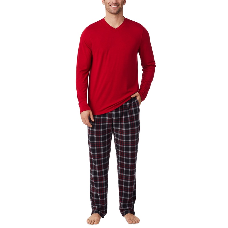 Cuddl Duds Men's Cabin 2 Pc. T Shirt Plaid Pajama Pants Set Black Red Large