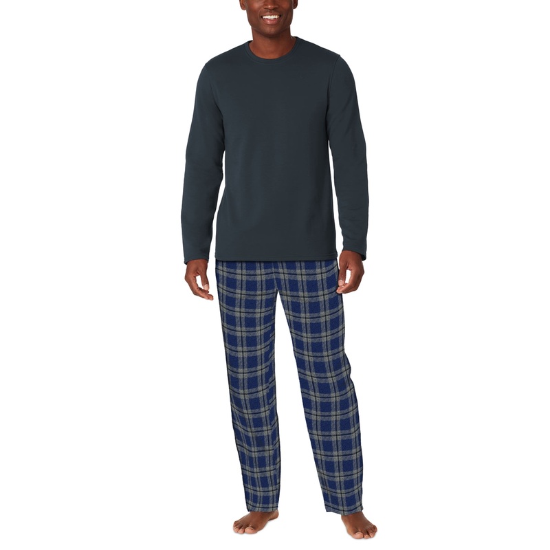 Cuddl Duds Men's Cozy Lodge 2 Pc Terry Sweatshirt Pajama Pants Set Blue Medium