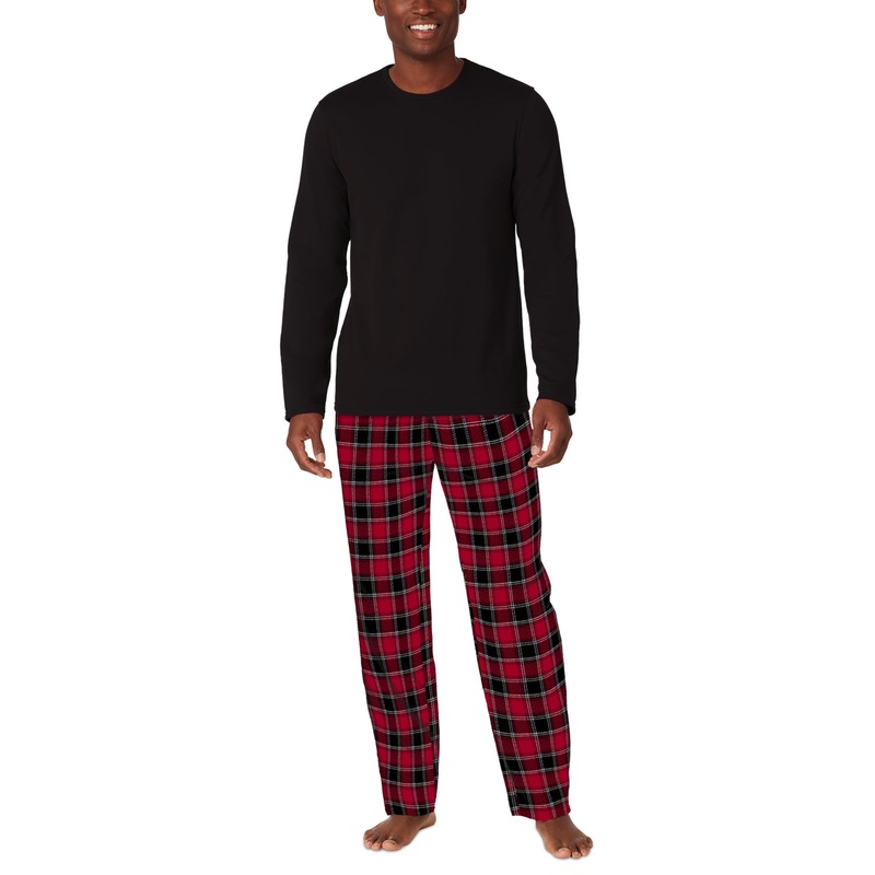Cuddl Duds Men's Cozy Lodge 2 Pc Terry Sweatshirt Pajama Set Red Plaid Large
