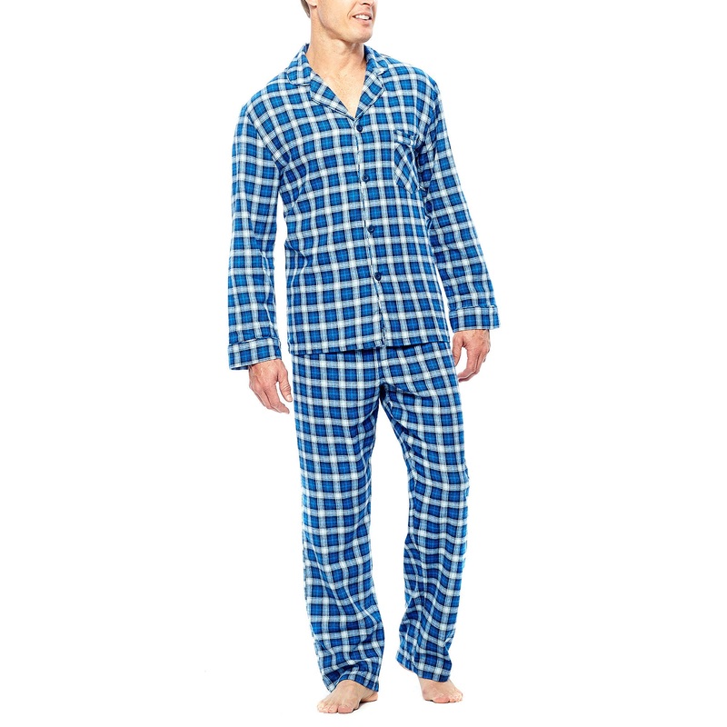 Hanes Mens Ultimate Plaid Flannel Pajama Set Blue Medium