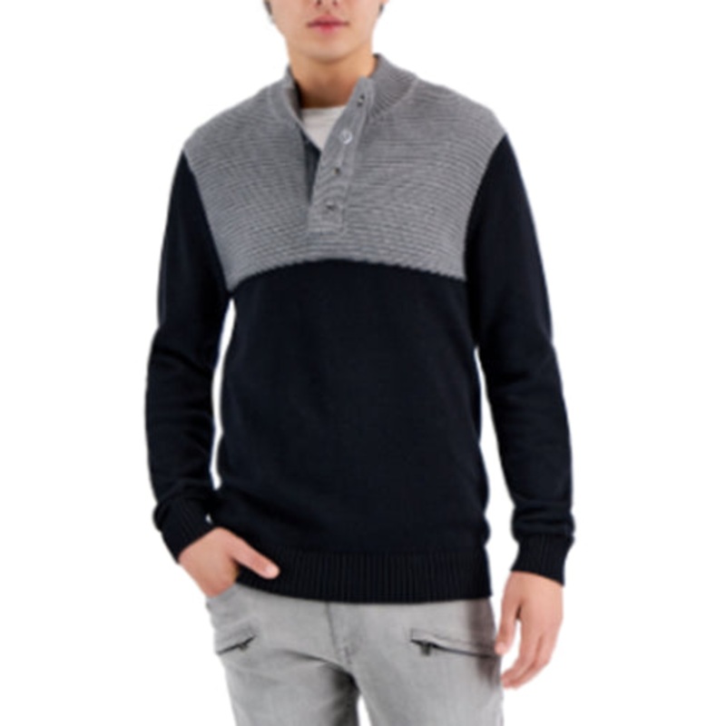 I.N.C. International Concepts Mens Colorblocked Mock Neck Sweater Deep Black XS