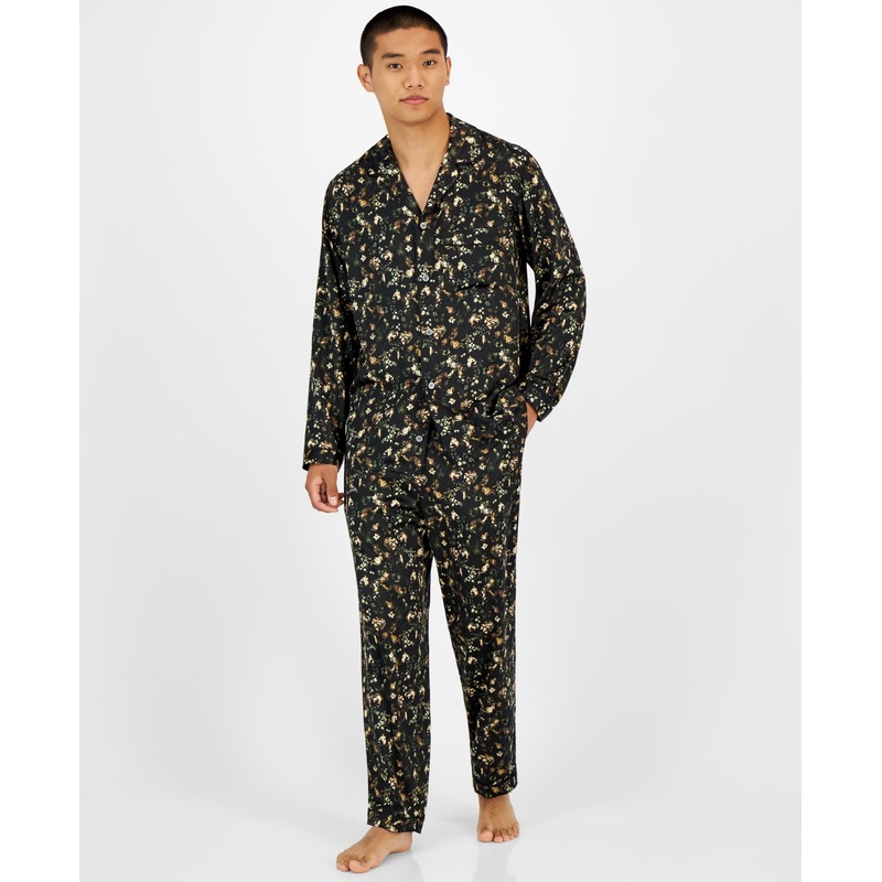 INC International Concepts Mens 2 Pc Floral Pajama Set Black Green Large