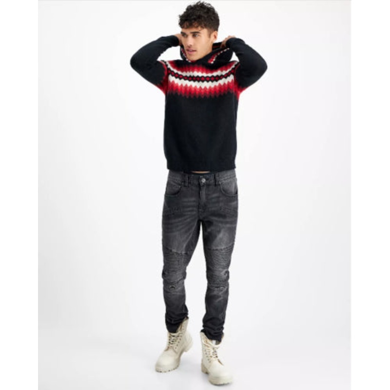 INC International Concepts Mens Ollie Geo-Print Hoodie Sweater Black XS Cashmere