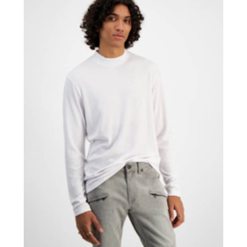 INC International Concepts Mens Ribbed Knit Long Sleeve T Shirt White Pure XL