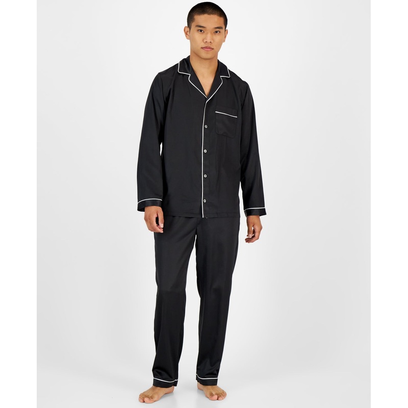 International Concepts Men's 2 Pc. Tipped Long Sleeve Pajama Set Black XXL
