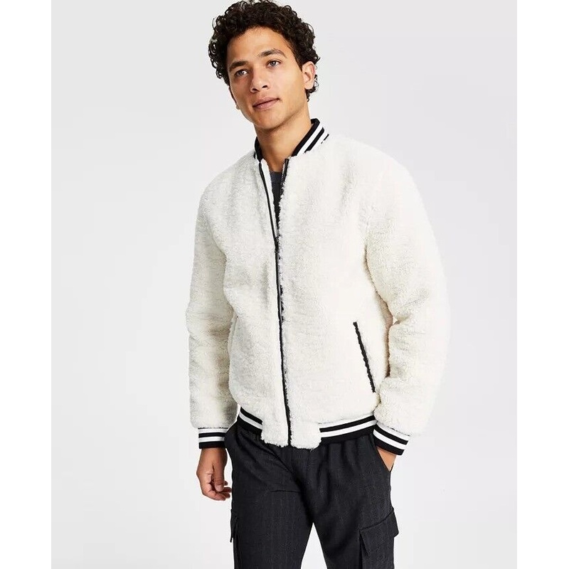 INTERNATIONAL CONCEPTS Men's Fleece Zip Front Varsity Jacket XS White