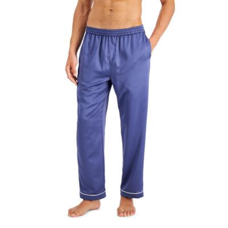 International Concepts Men's Piped Satin Pajama Pants Blue Large