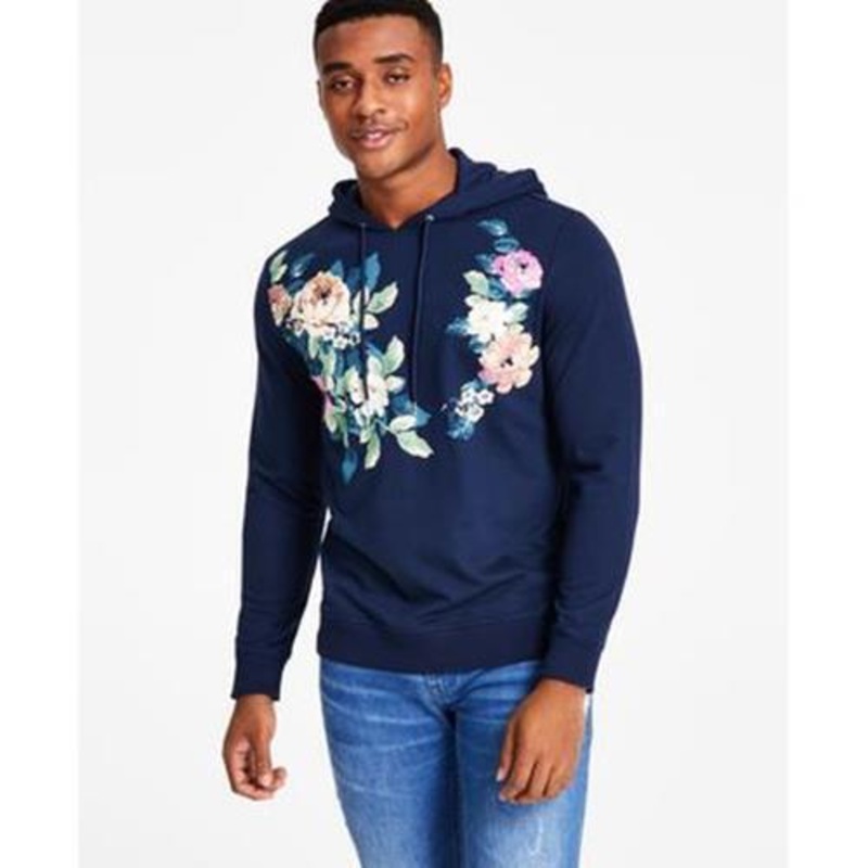International Concepts Men's Regular Fit Floral Hoodie Sweatshirt Navy Small