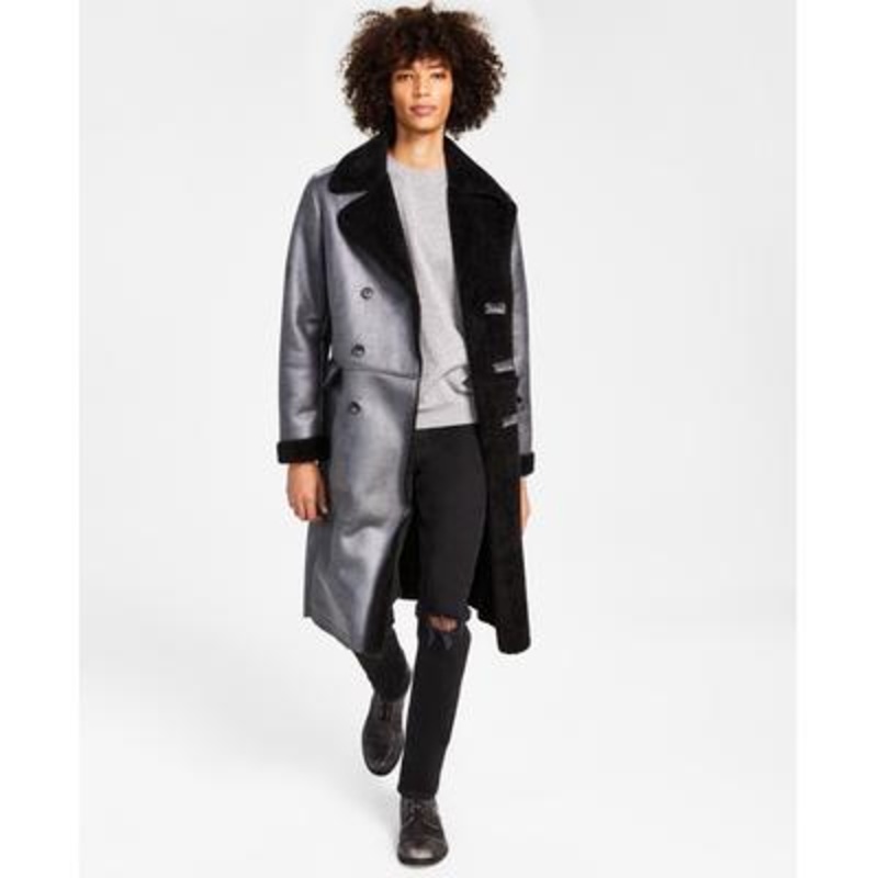 International Concepts Mens Classic-Fit Faux-Shearli Antique Tin Overcoat XS