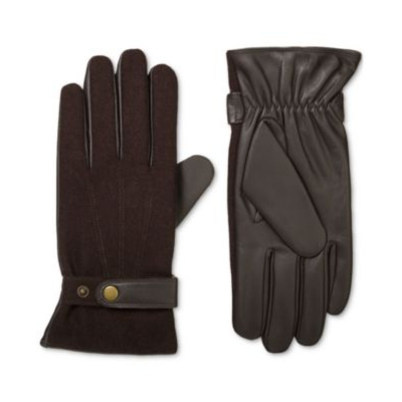 Isotoner Men's Flannel & Leather Gloves in Saddle Brown Large