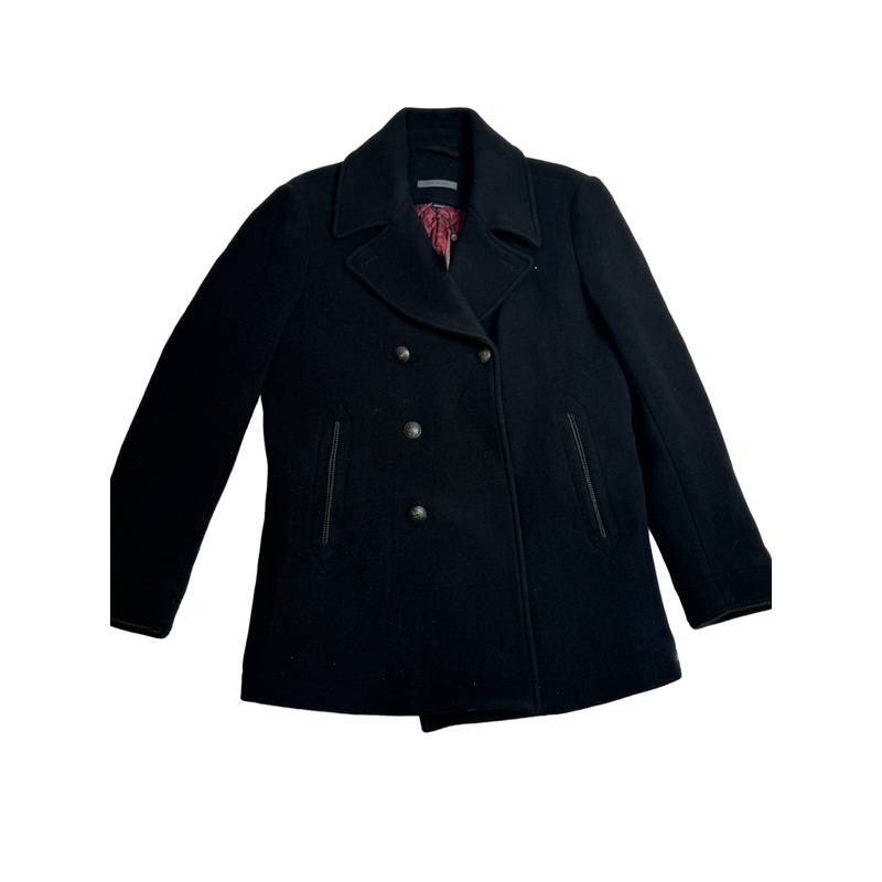 John Varvatos Mens Carlos Vintage Wool Slim Coat Peacoat EU 48 US 38 Black