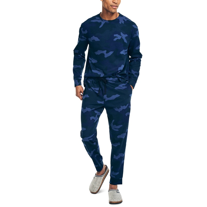 Nautica Men's Waffle Knit Thermal Pajama Set Navy Camo 2XL