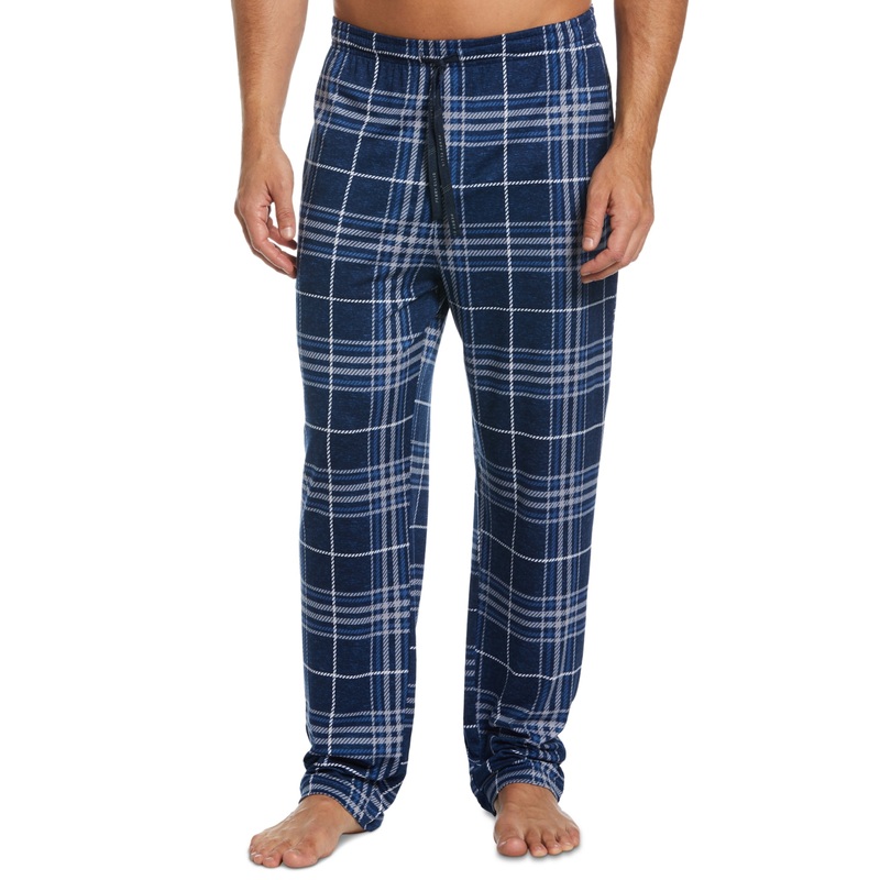 Perry Ellis Portfolio Men's Plaid Knit Pajama Pants Open Blue Large