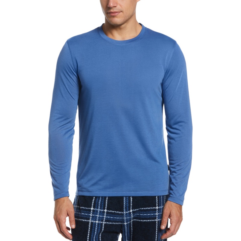 Perry Ellis Portfolio Men's Solid Long Sleeve Pajama T Shirt Blue Large