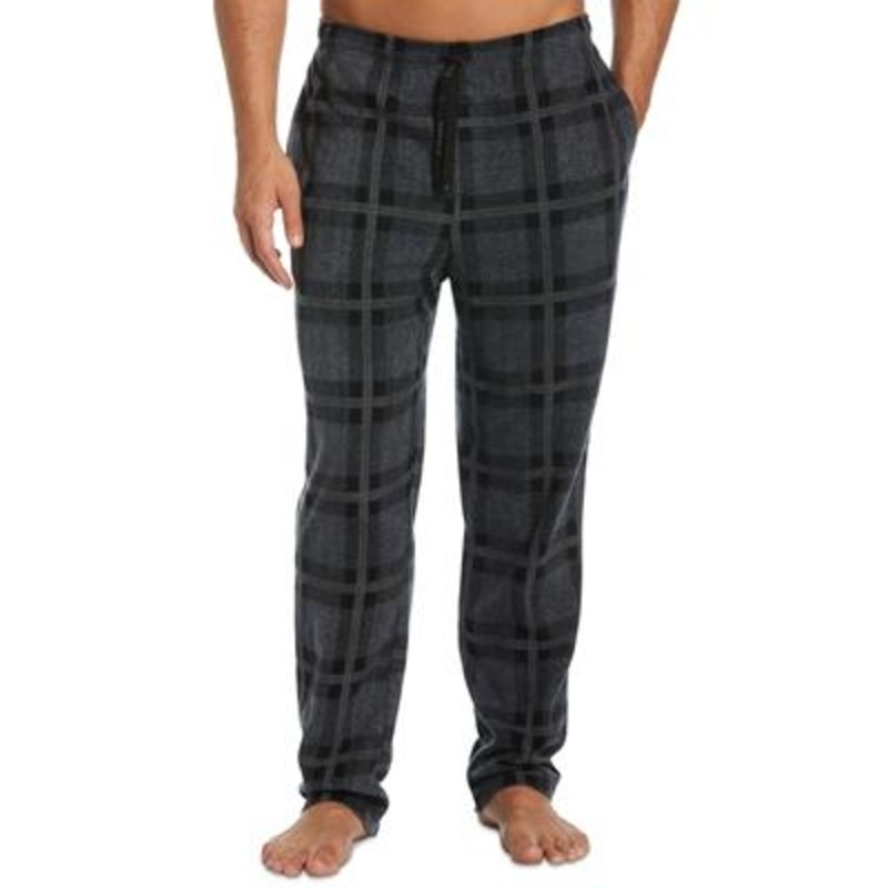 Perry Ellis Portfolio Men's Windowpane Plaid Fleece Pajama Pants Jet Black XL