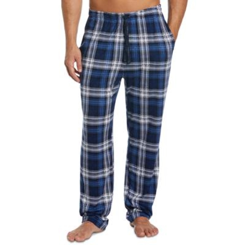 Perry Ellis Portfolio Men's Windowpane Plaid Knit Pajama Pants Dark Blue Large