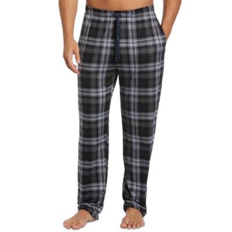 Perry Ellis Portfolio Men's Windowpane Plaid Knit Pajama Pants Jet Black Large