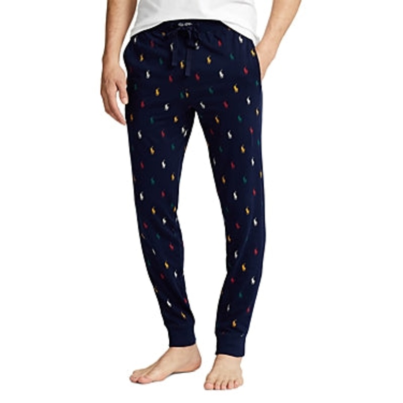Polo Ralph Lauren Mens Jersey Ribbed Side Pajama Jogger Pants  Blue Small