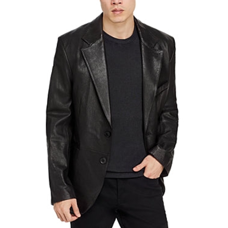 RTA Mens Leather Blazer Sport Coat EU 48 US 38 Black