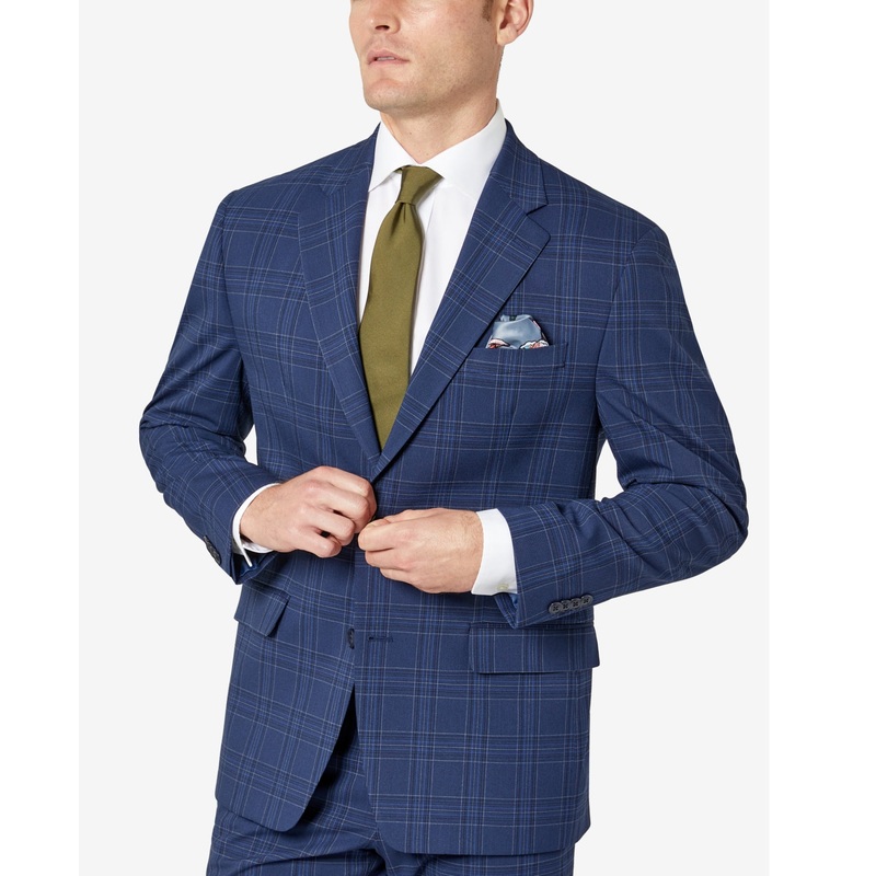 Sean John Men's Classic Fit Patterned Suit Jacket Blue Plaid 38S