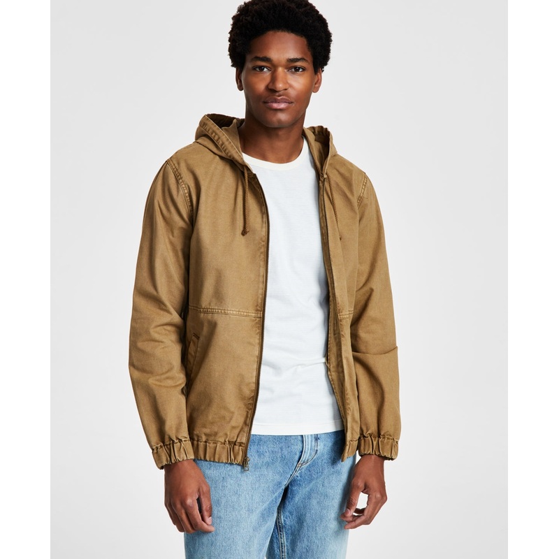 Sun + Stone Men's Garment Dyed Zip Front Hoodie Jacket Small Brown