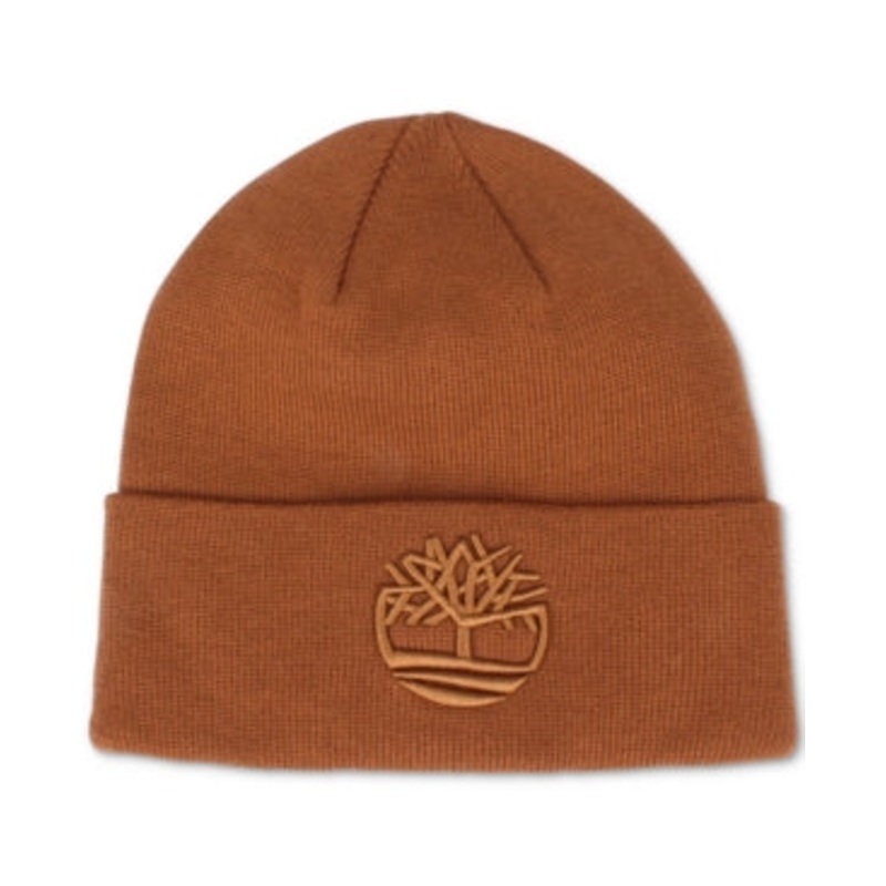 Timberland Mens Tonal 3D Embroidery Beanie Hat Dark Wheat Brown