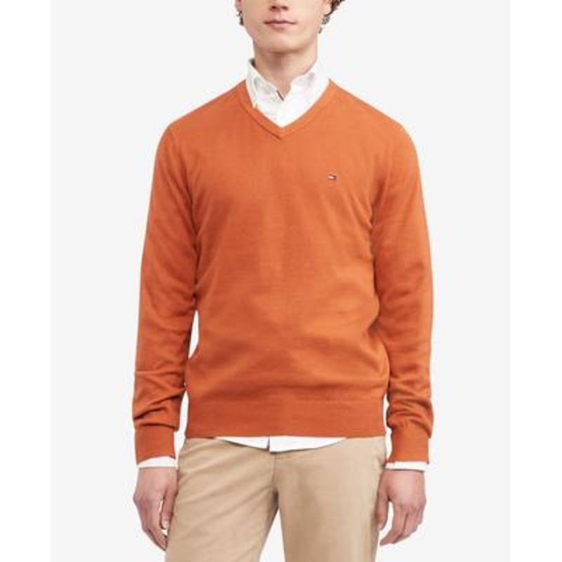 Tommy Hilfiger Mens Essential Solid V-Neck Sweater Honey Dew 2XL