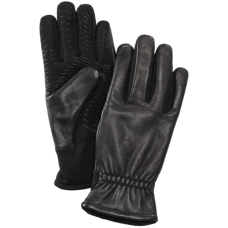 UR Gloves Mens Gathered Wrist Leather Gloves Black Large XL