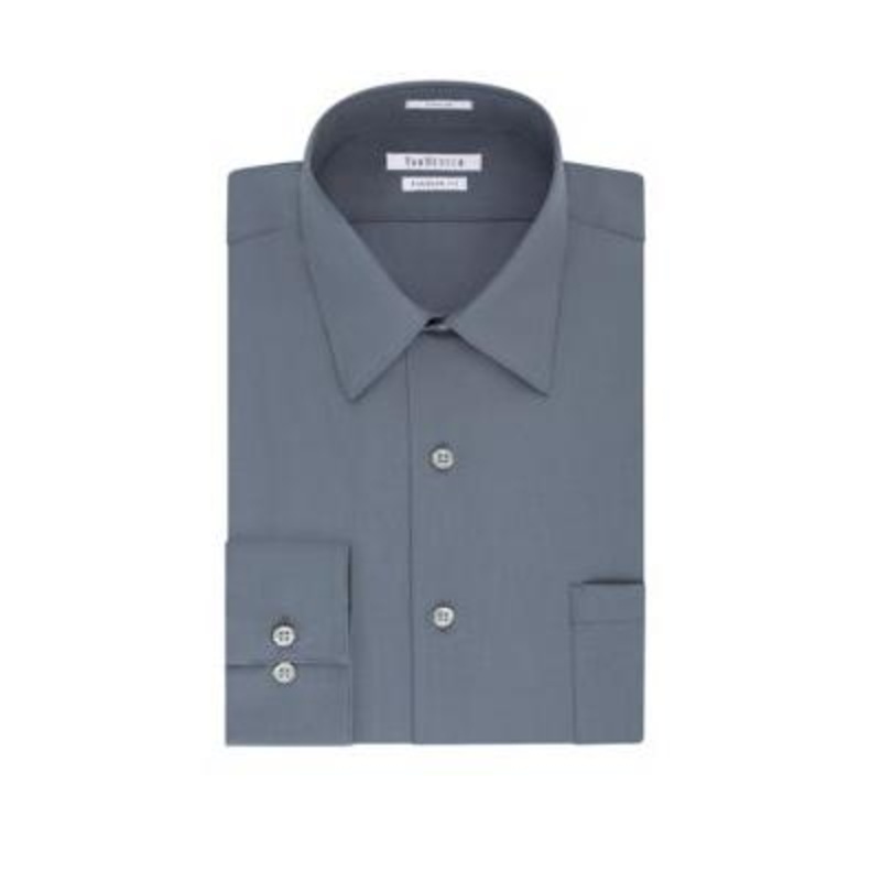 Van Heusen Men's Classic Fit Point Collar Poplin Dress Shirt Grey 16 32 33