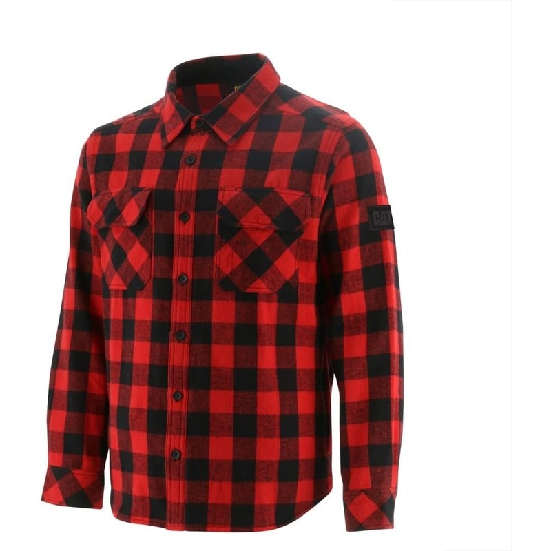 Caterpillar Men's Buffalo Check Heavyweight Flannel Shirt Red Black Large