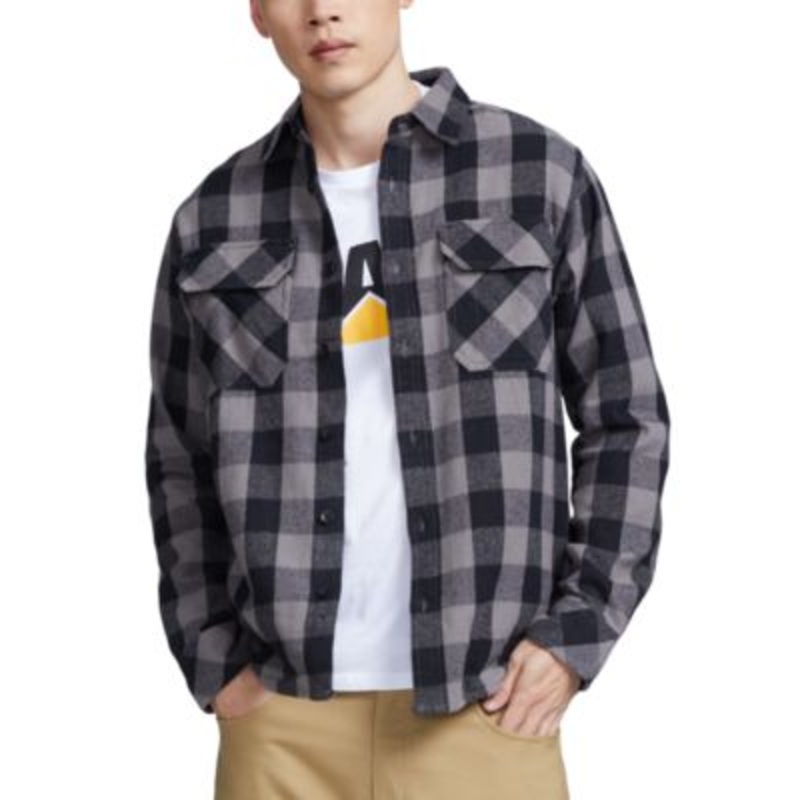 CATERPILLAR Men's Buffalo Check Heavyweight Overshirt Grey Black Medium